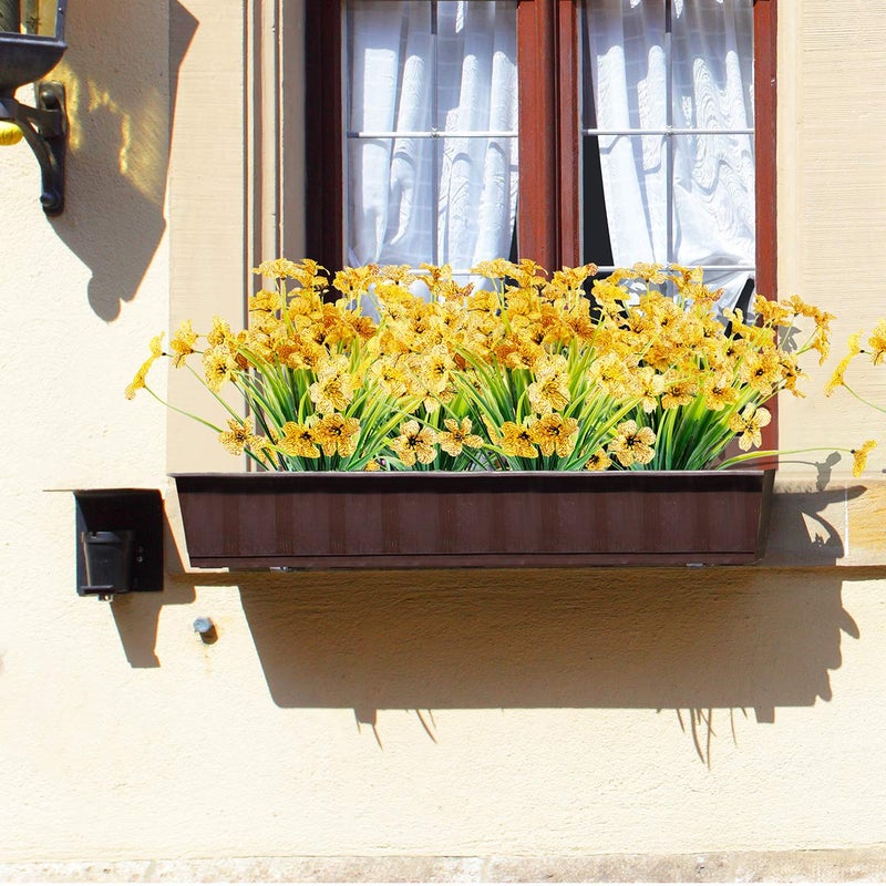 JEMONG 12 Bundles Artificial Flowers Outdoor UV Resistant Flowers No Fade Faux Plastic Plants Garden Porch Window Box Decorating (Yellow) - Image 4